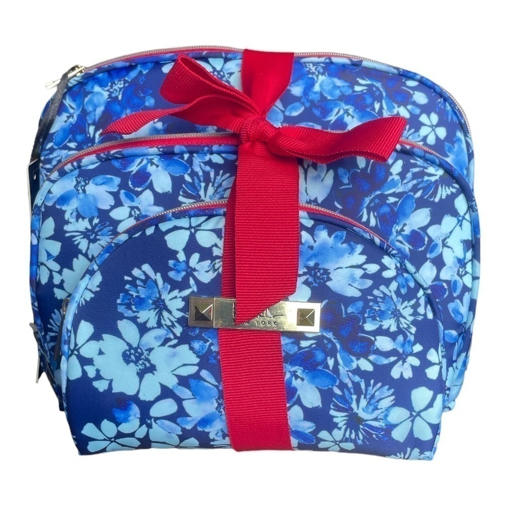 🆕 Nicole Miller New York Blue Floral Cosmetic Bags ✨Set Of 3✨